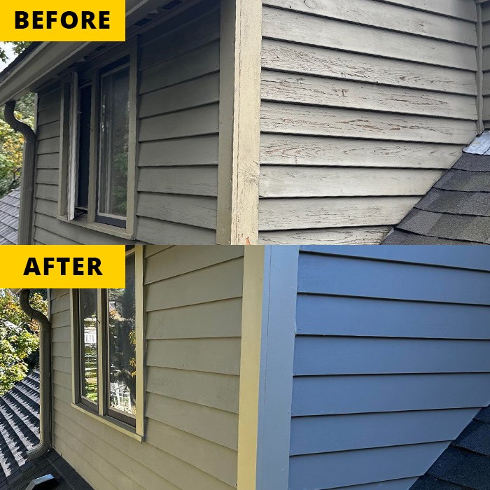 before and after of a massachusetts siding repair