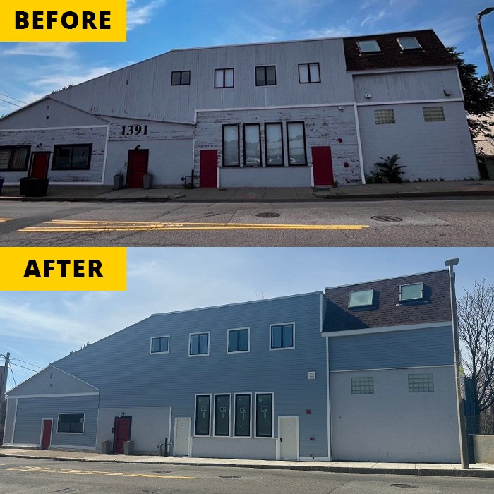 before and after images of a siding project in massachusetts