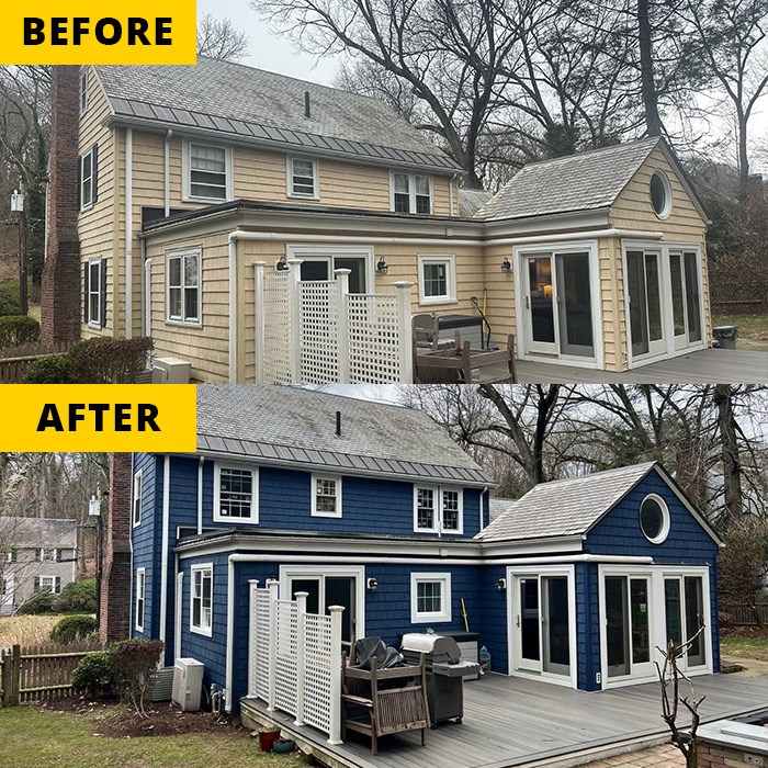 before and after images of a siding replacement in massachusetts