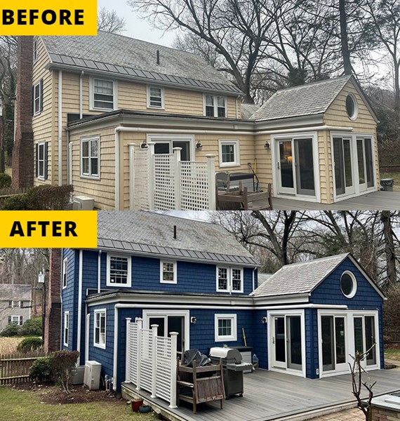 before and after images of a siding replacement in massachusetts