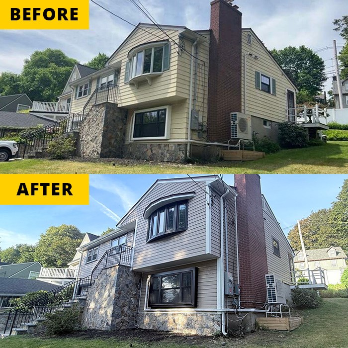 before and after of a siding replacement in massachusetts