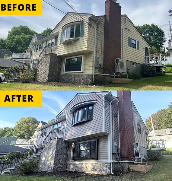 before and after of a siding replacement in massachusetts
