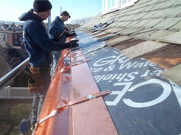 copper gutter installation in Westwood